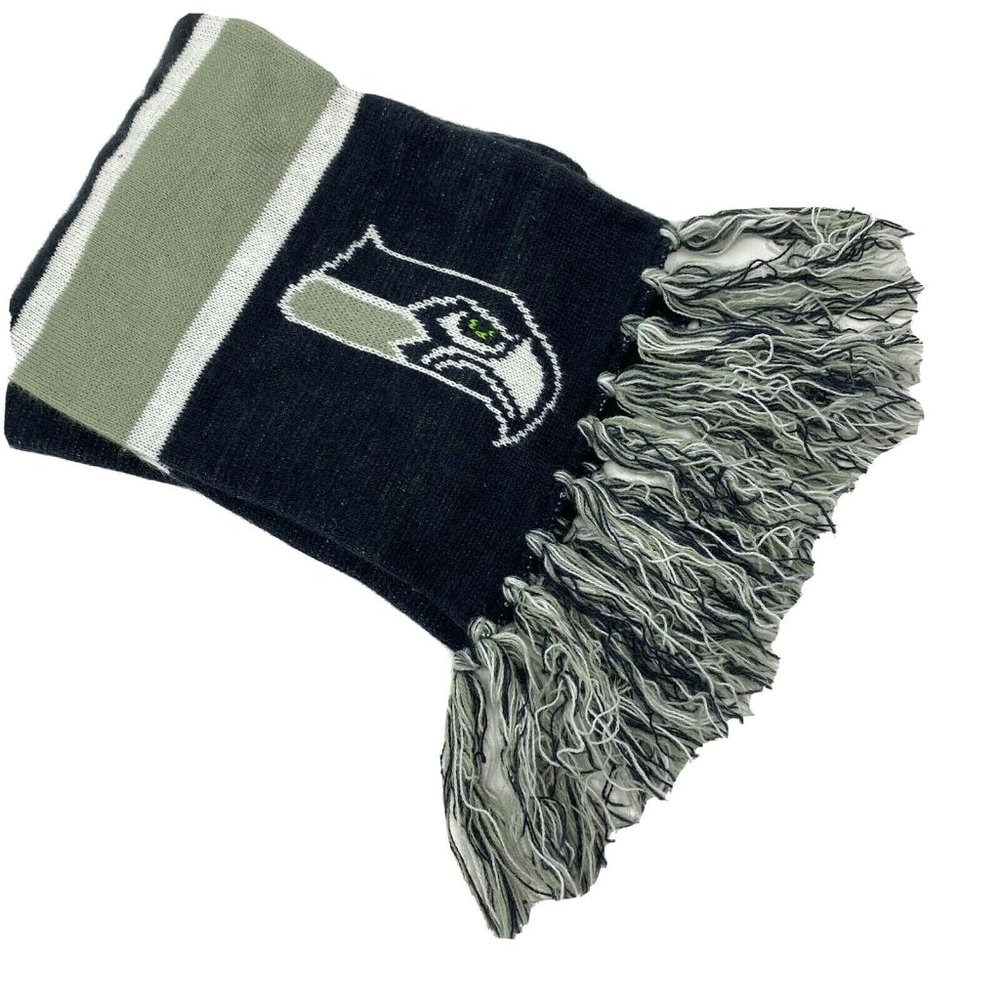 47 Brand Seattle Seahawks Spellout Scarf Knit Gray Blue Fringe Winter Warm Retro